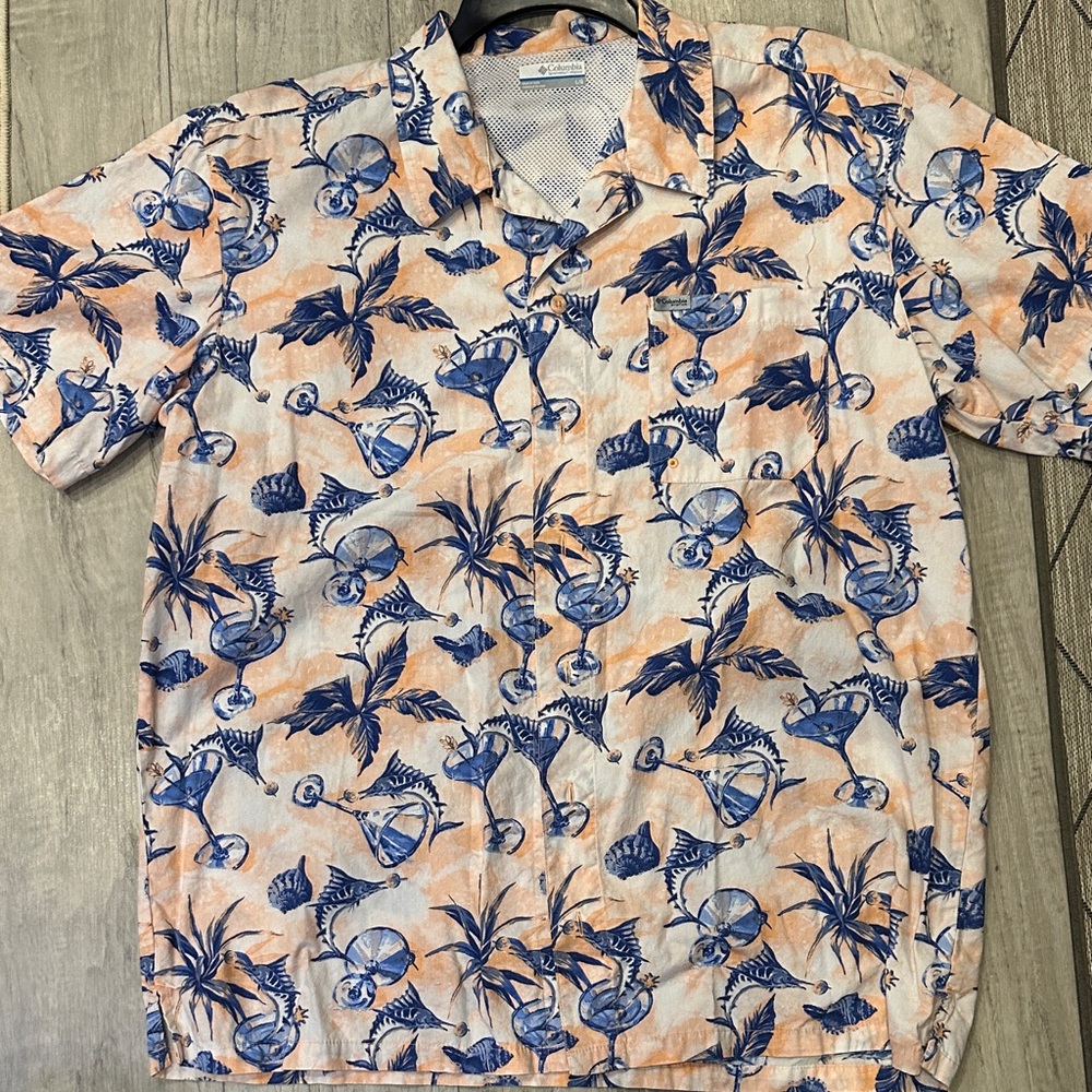 Columbia Blue and Orange Tropical Men's Shirt
